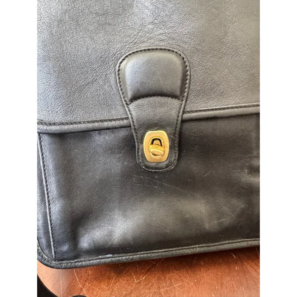 VTG COACH 0532 XL BLACK Leather Messenger Crossbody Bag BRIEFCASE Pockets Laptop